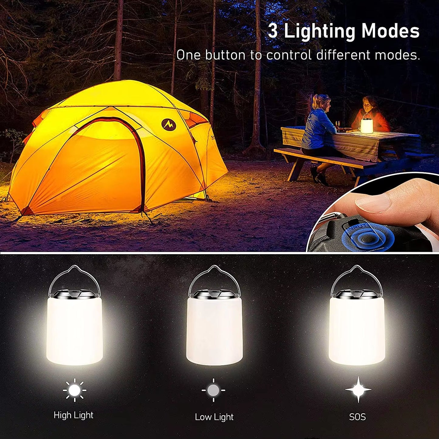 Rechargeable Camping Light Flashlight Camping Lantern -3000K Warm White Light Waterproof Led Flashlight Camping/Hiking Supplies