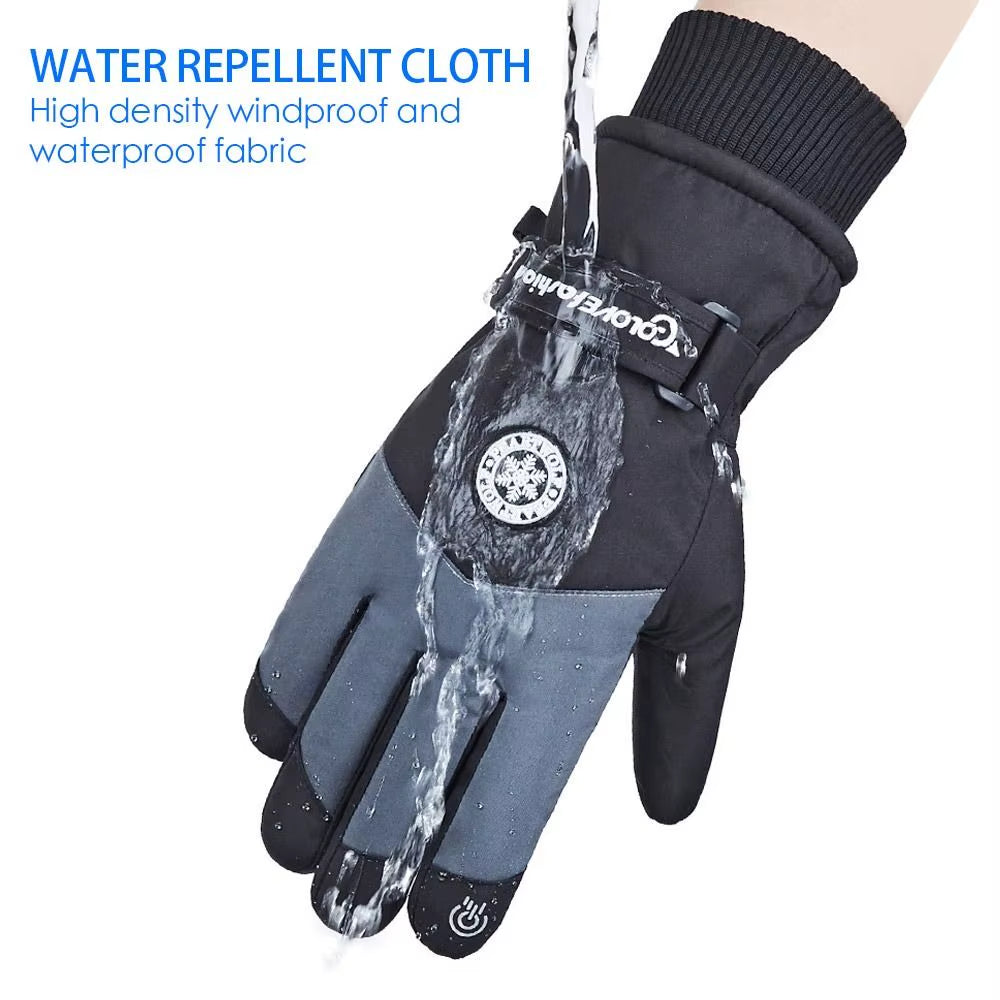 Winter Unisex Snowboard Ski Gloves PU Leather Non-Slip Touch Screen Waterproof Motorcycle Cycling Fleece Warm Snow Gloves