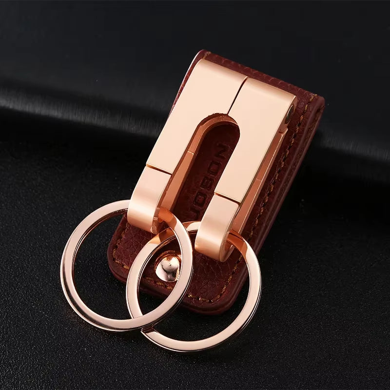 Top Grade Men Leather Waist Hanging Anti-Lost Removable Belt Keychain Metal Double Keyring Auto Pendant Key Holder Accessories