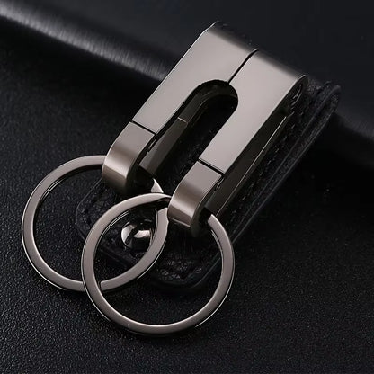 Top Grade Men Leather Waist Hanging Anti-Lost Removable Belt Keychain Metal Double Keyring Auto Pendant Key Holder Accessories