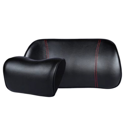 Genuine Leather Car Neck Pillow Set Memory Foam Auto Rear Seat Back Headrest Lumbar Supports Travel Cushion Cover Accessories