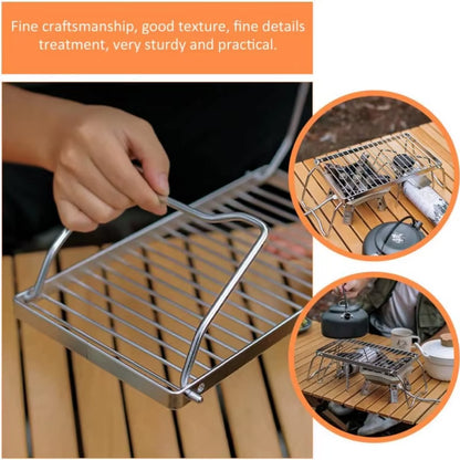 Ourdoor Camping Stainless Steel Camping Grill Portable Folding Mini Barbecue Rack Set Pot Holder Baking Tray Holder Camping Set