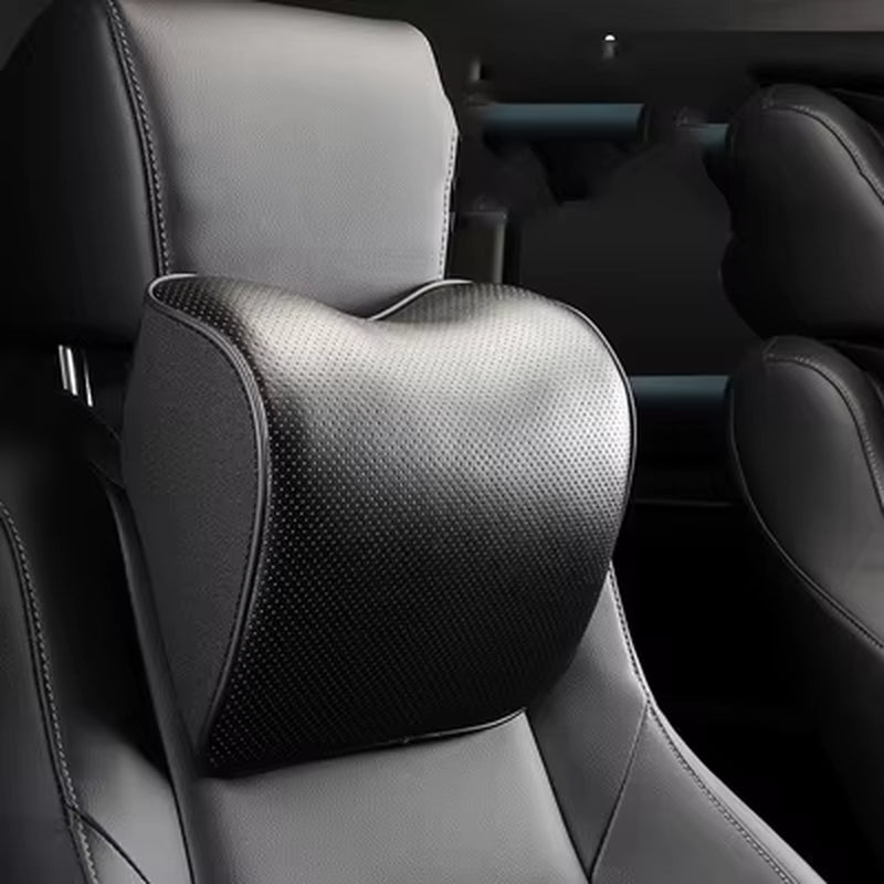 Genuine Leather Car Neck Pillow Set Memory Foam Auto Rear Seat Back Headrest Lumbar Supports Travel Cushion Cover Accessories