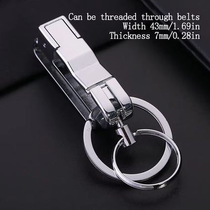 Top Grade Men Leather Waist Hanging Anti-Lost Removable Belt Keychain Metal Double Keyring Auto Pendant Key Holder Accessories