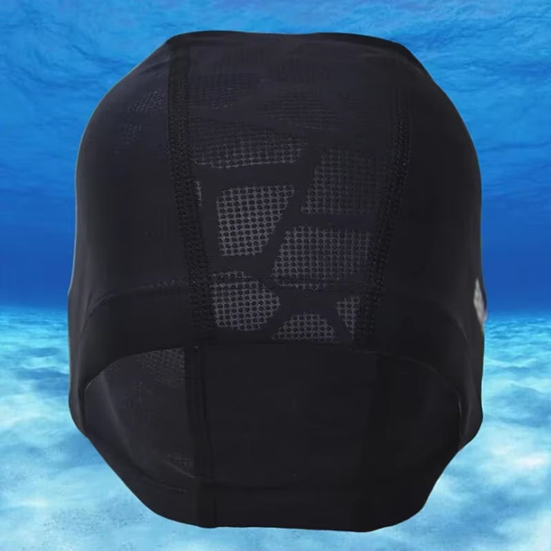 New 2024 Elastic Waterproof PU Fabric Protect Ears Long Hair Sports Swim Pool Hat Swimming Cap Free Size for Men & Women Adults