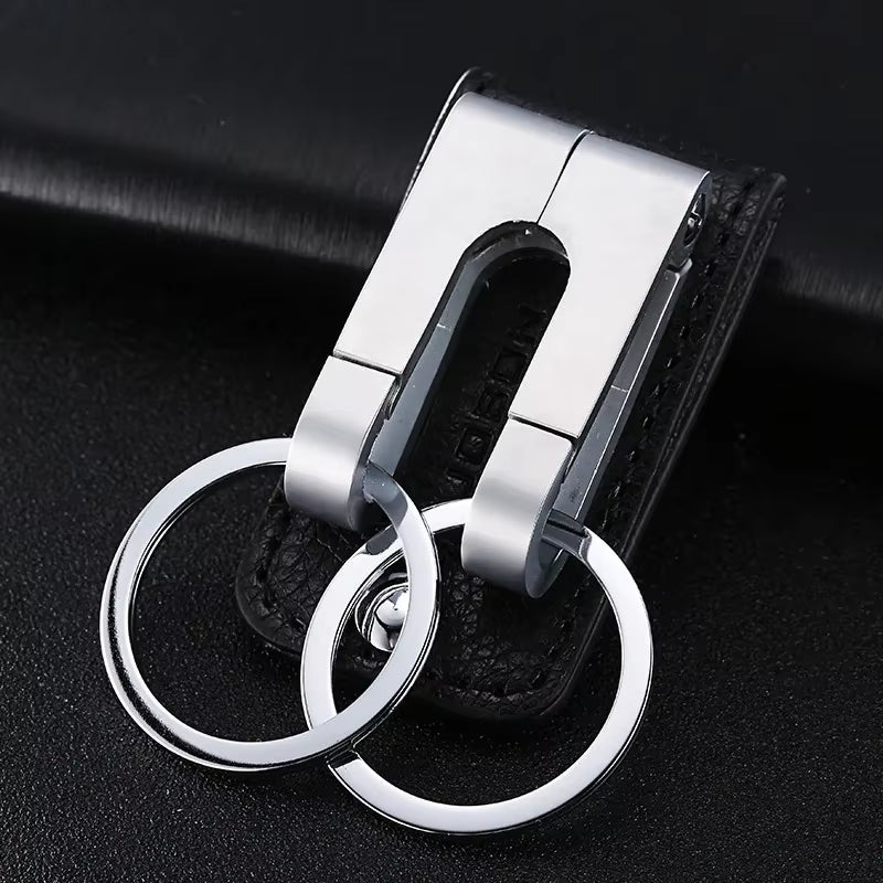 Top Grade Men Leather Waist Hanging Anti-Lost Removable Belt Keychain Metal Double Keyring Auto Pendant Key Holder Accessories