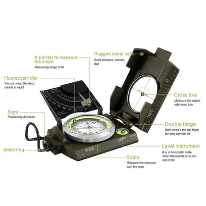 High Precision Professiona Tactical Survival Luminous Compass Camping Mulitifunctional Waterproof Geological Navigation Gadgets