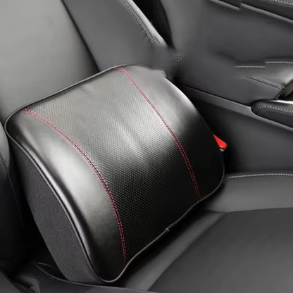 Genuine Leather Car Neck Pillow Set Memory Foam Auto Rear Seat Back Headrest Lumbar Supports Travel Cushion Cover Accessories