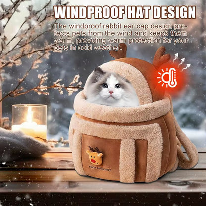 Pet Carrier Bag Winter Warm Soft Plush Elk Design Cats Dogs Backpack Carring Supplies Pets Cage Walking Outdoor Travel Accessory