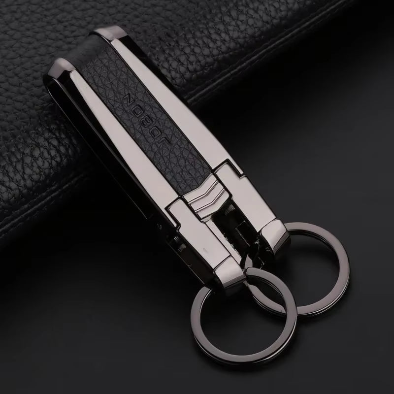 Top Grade Men Leather Waist Hanging Anti-Lost Removable Belt Keychain Metal Double Keyring Auto Pendant Key Holder Accessories