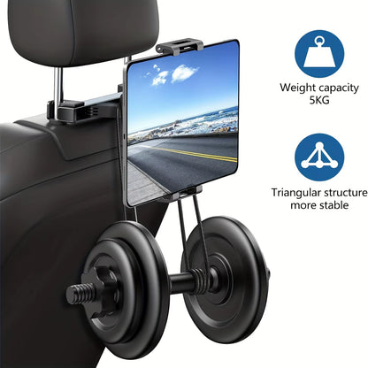 360 Degree Rotation Car Phone Holder & Tablet Mount for Rear Seat - High Quality & Comfortable Headrest Pillow Bracket