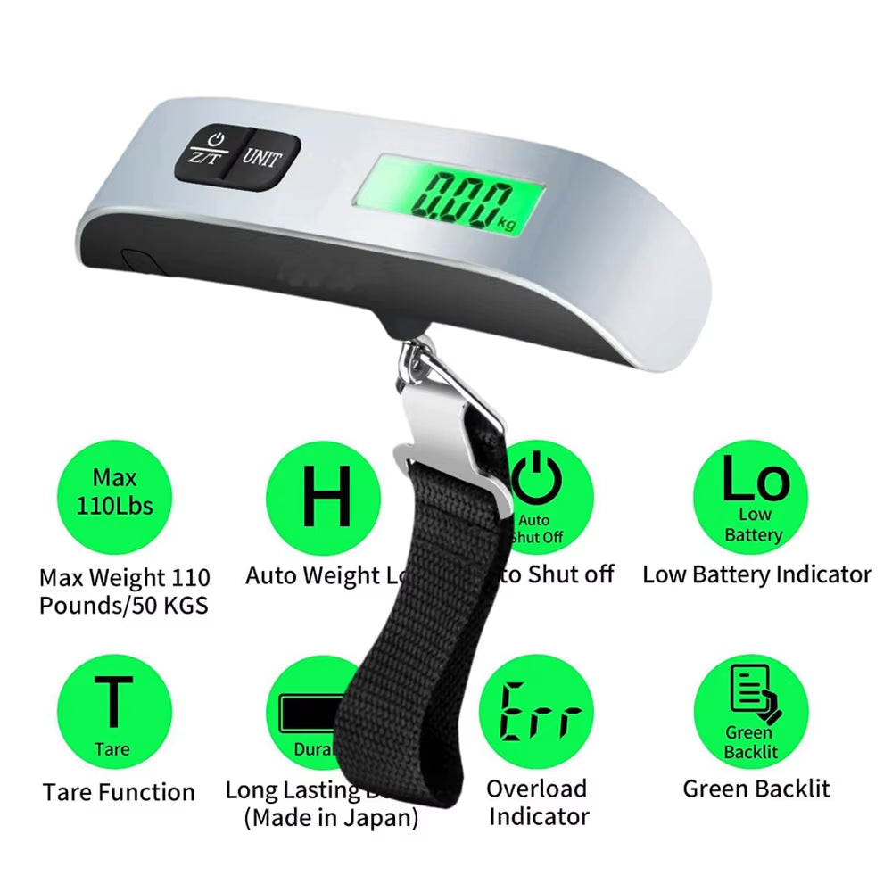 Digital Luggage Scale 110Lbs Hanging Baggage LCD Display Portable Suitcase Weighing Scale Travel Luggage Weight Scale Tool