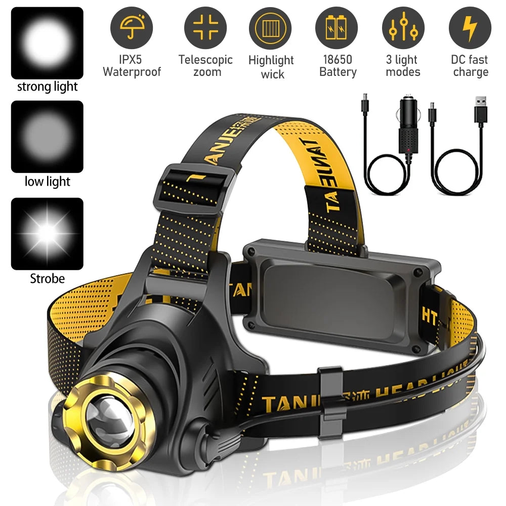 Rechargeable Headlamp 9900LM Super Bright 3 Modes Zoom Tactical LED Headlight for Adults