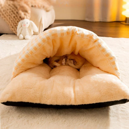 Warm Half Closed Cat Bed Winter Removable Pet Sleeping Bag Dog Bed House Cats Nest Cushion with Pillow Dog Cushion Cat Supplies