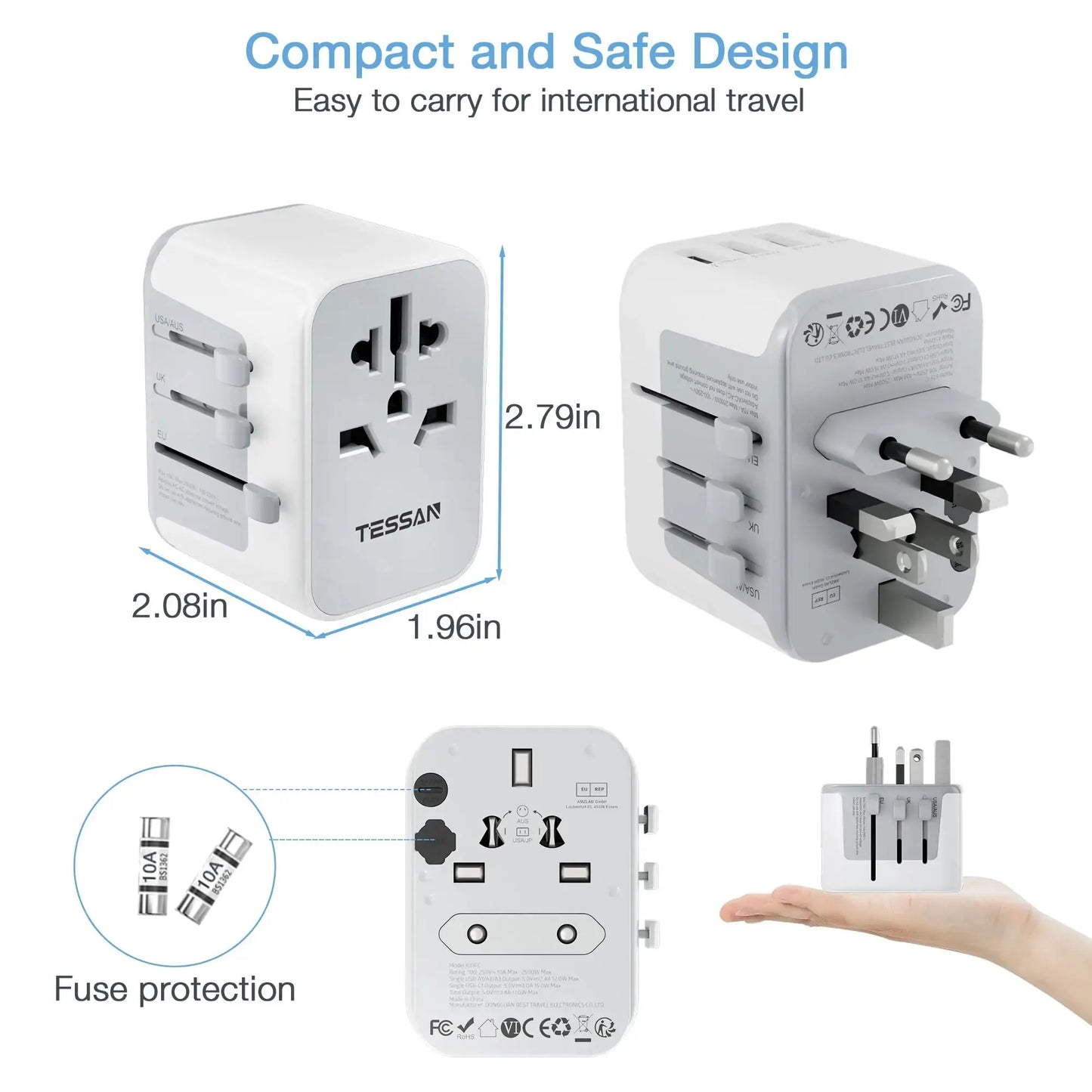 Universal Travel Adapter Worldwide with USB & Type C, International Plug All-In-One Wall Charger for US EU UK AUS Travel