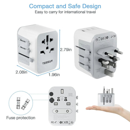 Universal Travel Adapter Worldwide with USB & Type C, International Plug All-In-One Wall Charger for US EU UK AUS Travel