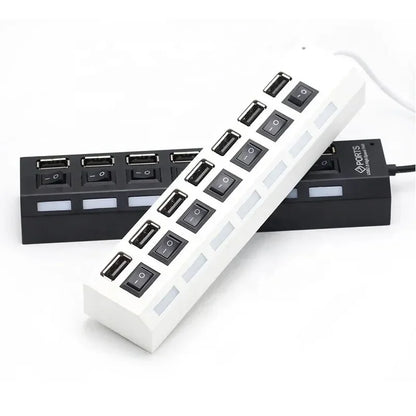 USB Hub 7 Port Multi USB Splitter Power Adapter Multiple Expander with on off Switch for PC Laptop Macbook Accessories