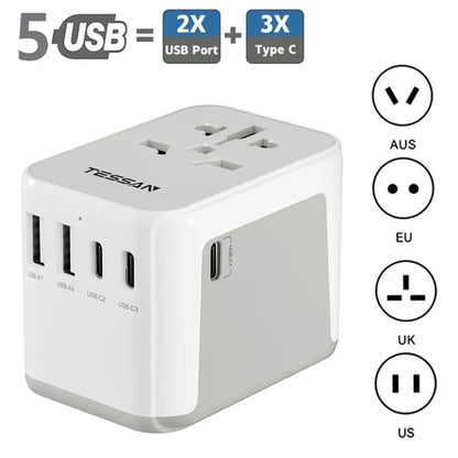 Universal Travel Adapter Worldwide with USB & Type C, International Plug All-In-One Wall Charger for US EU UK AUS Travel