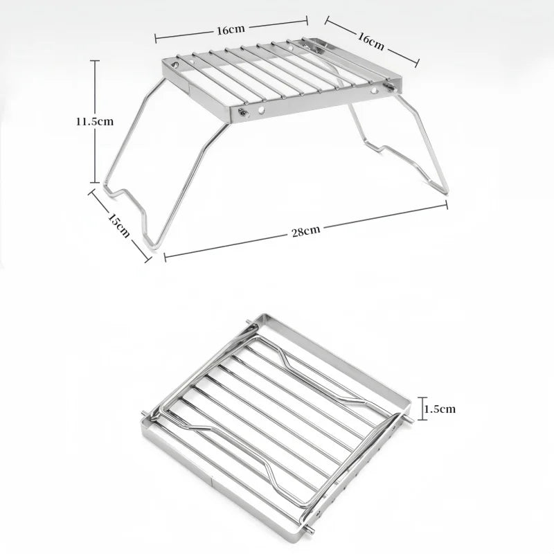 Ourdoor Stainless Steel Camping Grill Portable Foldable Mini Grill Rack Burner Stove Stand for Picnic Cooking Camping Equipment