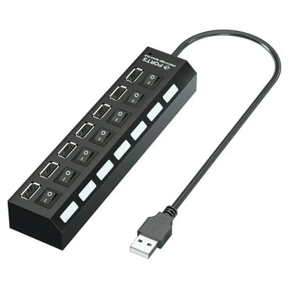 USB Hub 7 Port Multi USB Splitter Power Adapter Multiple Expander with on off Switch for PC Laptop Macbook Accessories