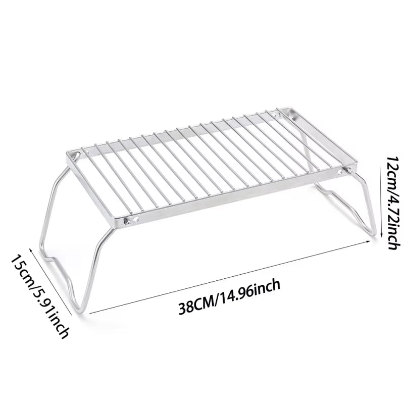 Ourdoor Camping Stainless Steel Camping Grill Portable Folding Mini Barbecue Rack Set Pot Holder Baking Tray Holder Camping Set