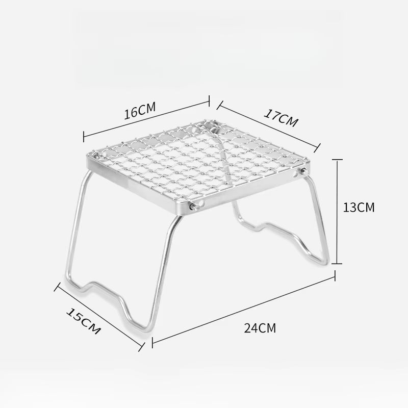 Ourdoor Camping Stainless Steel Camping Grill Portable Folding Mini Barbecue Rack Set Pot Holder Baking Tray Holder Camping Set