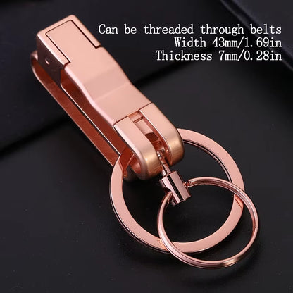 Top Grade Men Leather Waist Hanging Anti-Lost Removable Belt Keychain Metal Double Keyring Auto Pendant Key Holder Accessories