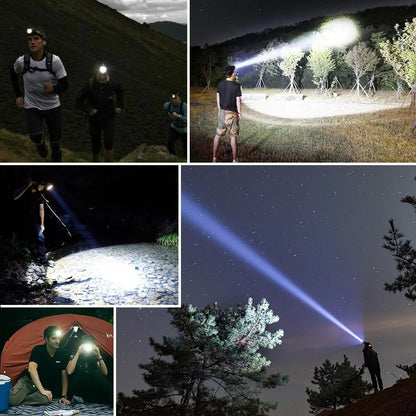 Rechargeable Headlamp 9900LM Super Bright 3 Modes Zoom Tactical LED Headlight for Adults