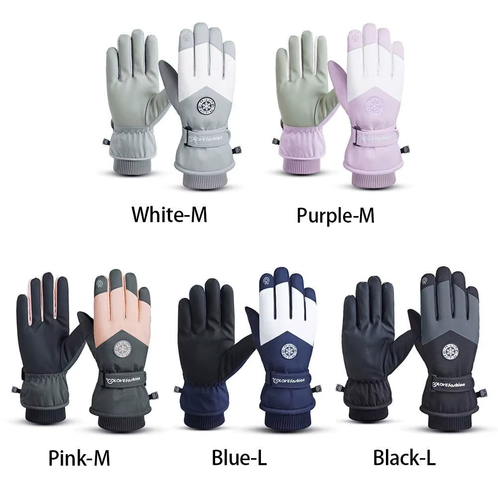 Winter Unisex Snowboard Ski Gloves PU Leather Non-Slip Touch Screen Waterproof Motorcycle Cycling Fleece Warm Snow Gloves