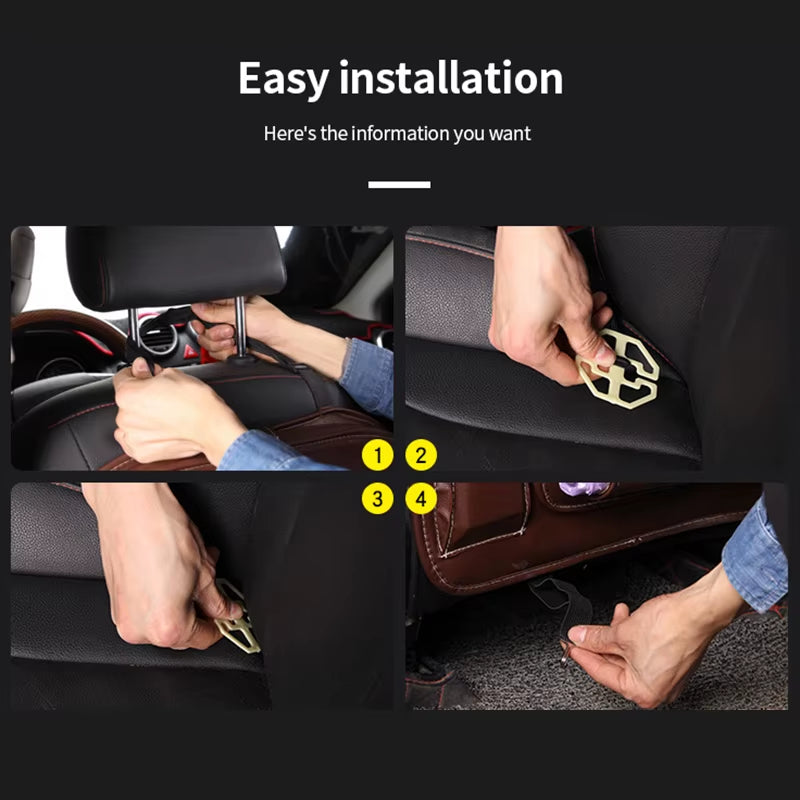 Pu Leather Car Seat Back Organizer Tray Travel Car Storage Organizer Pad Bag with Foldable Table Car Trash Can Auto Accessories