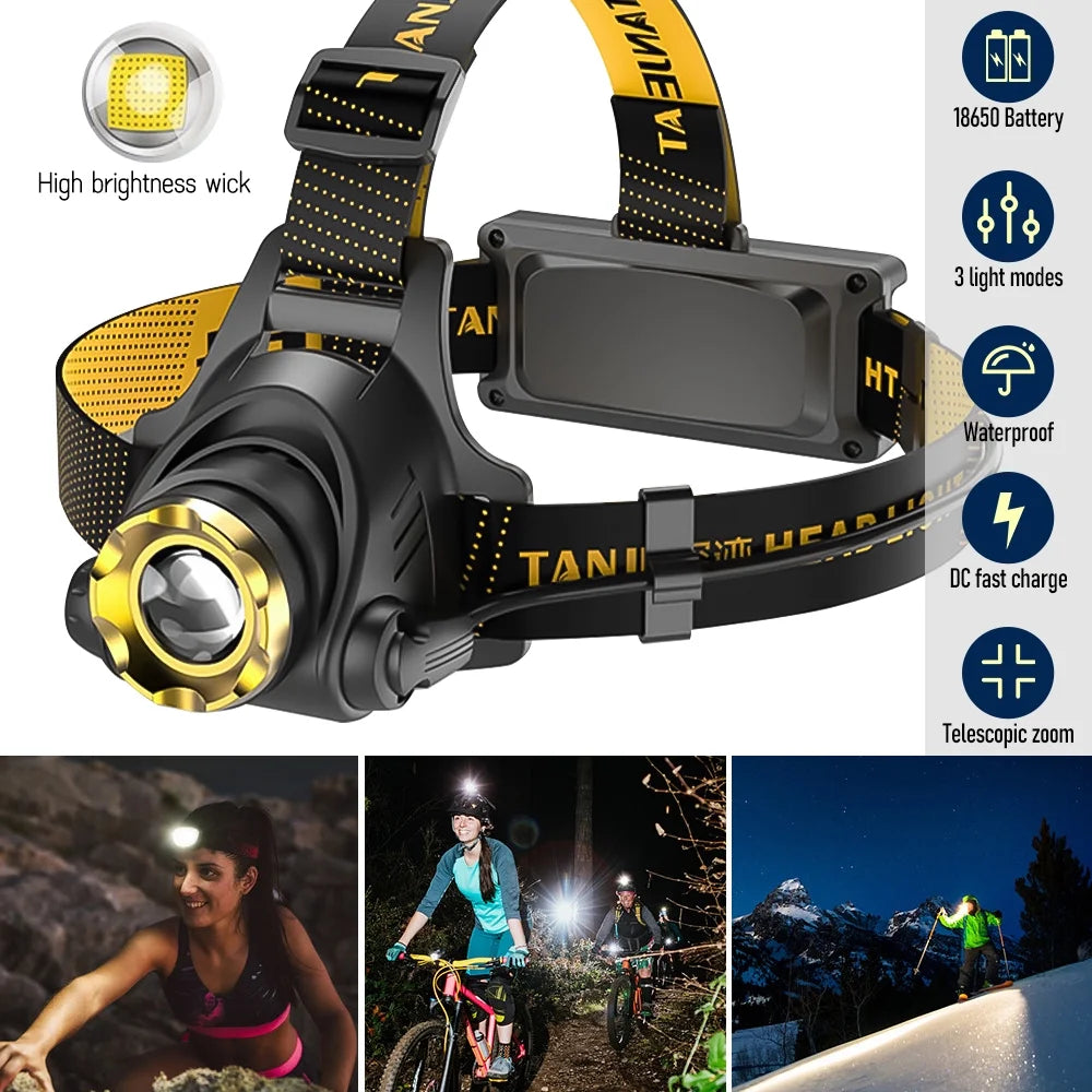 Rechargeable Headlamp 9900LM Super Bright 3 Modes Zoom Tactical LED Headlight for Adults