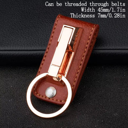 Top Grade Men Leather Waist Hanging Anti-Lost Removable Belt Keychain Metal Double Keyring Auto Pendant Key Holder Accessories