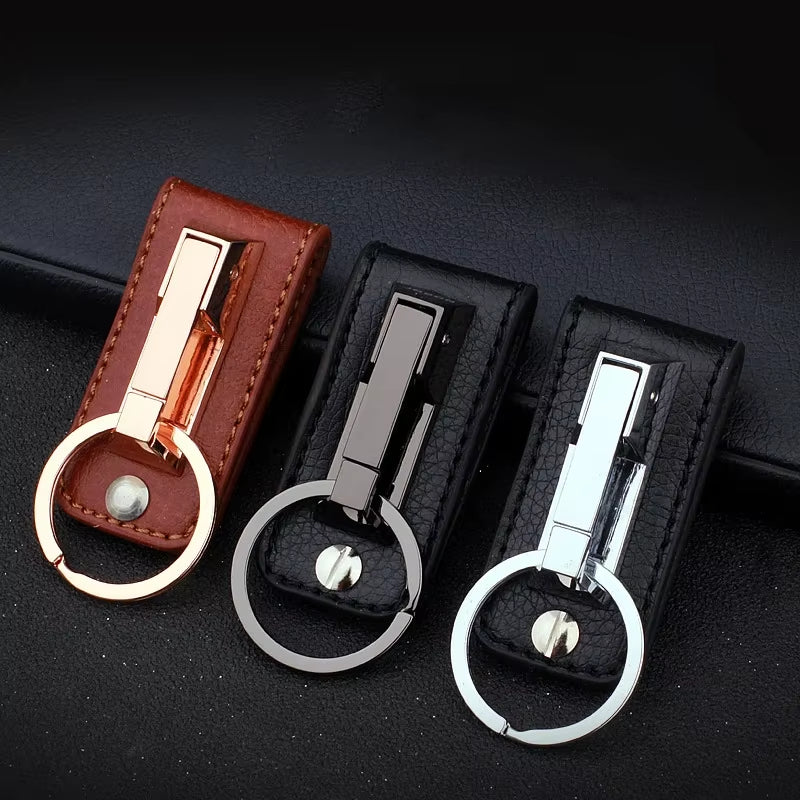 Top Grade Men Leather Waist Hanging Anti-Lost Removable Belt Keychain Metal Double Keyring Auto Pendant Key Holder Accessories